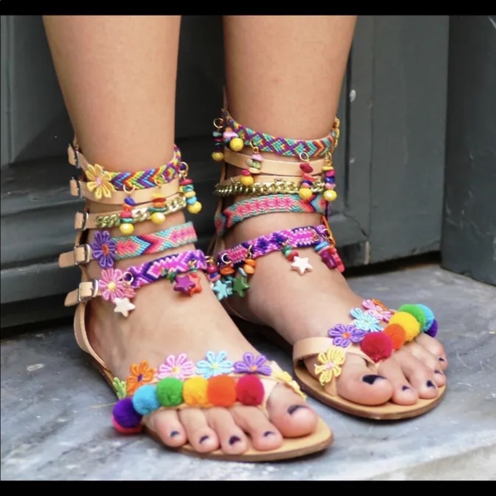 Pompon Greek handmade sandals